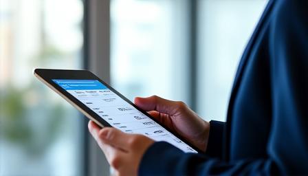 Business executive reviewing automated growth metrics on a sleek tablet