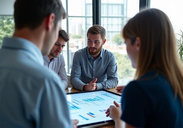 Professional data analysts working together in a modern London office